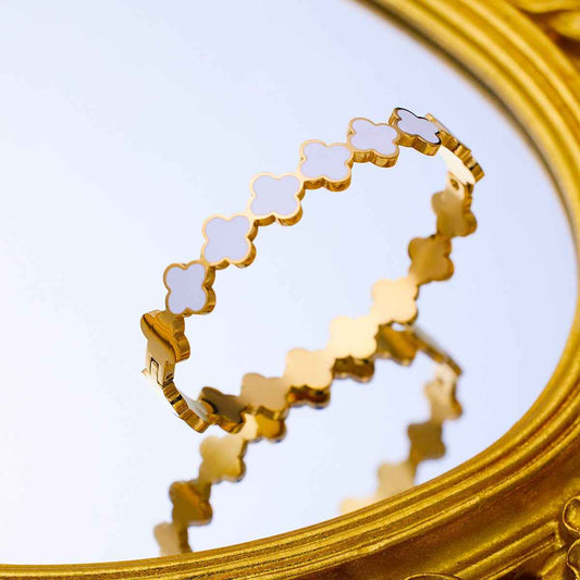White Clover Bangle - Elegant Stainless Steel Jewelry for Everyday Wear
