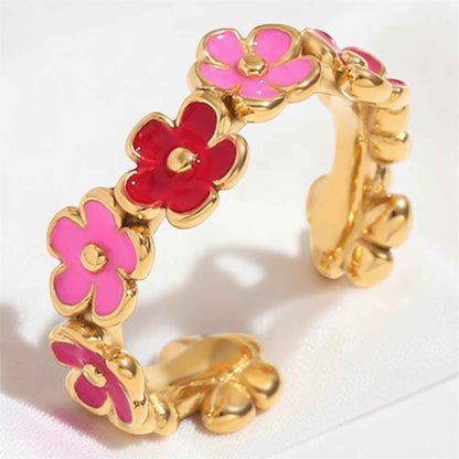 Stainless Steel Daisy Flower Ring for Women - 18K Gold Plated Adjustable Open Floral Ring, Dainty Aesthetic Jewelry, Perfect Daily Gift Accessories